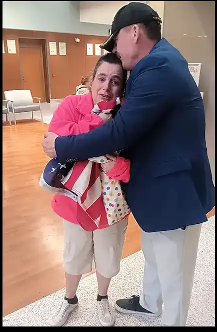 Book Author and Veteran David Haave gives his American flag for the loss of her Veteran father 2024 -- David Haave